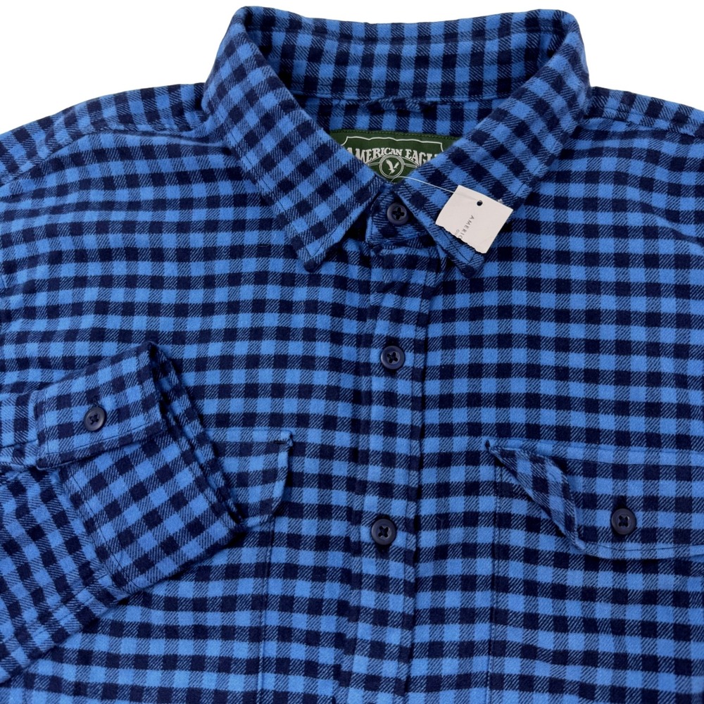 American Eagle Mens Large Blue Buffalo Check Flannel Shirt Long Sleeve